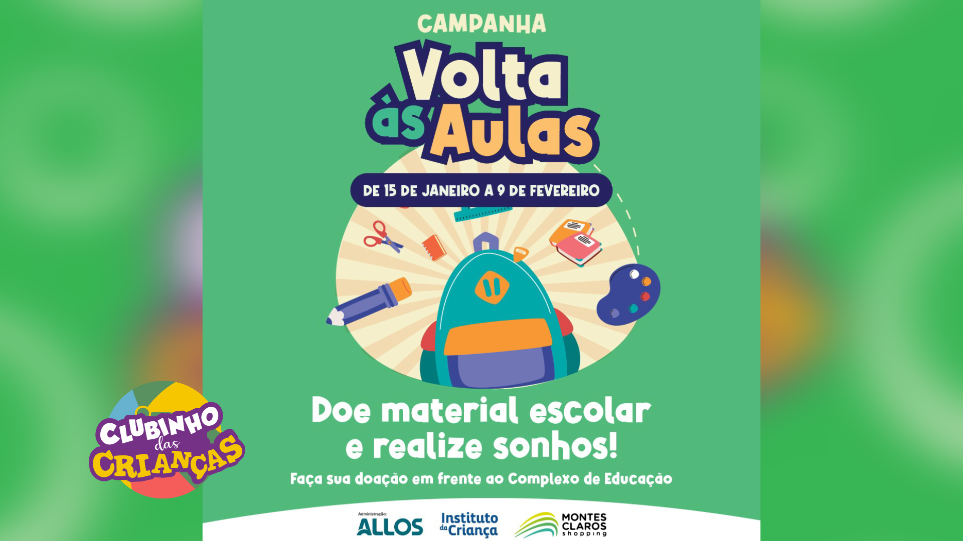 Volta às Aulas: Montes Claros Shopping arrecada materiais escolares para doação ao Instituto Ivan Guedes