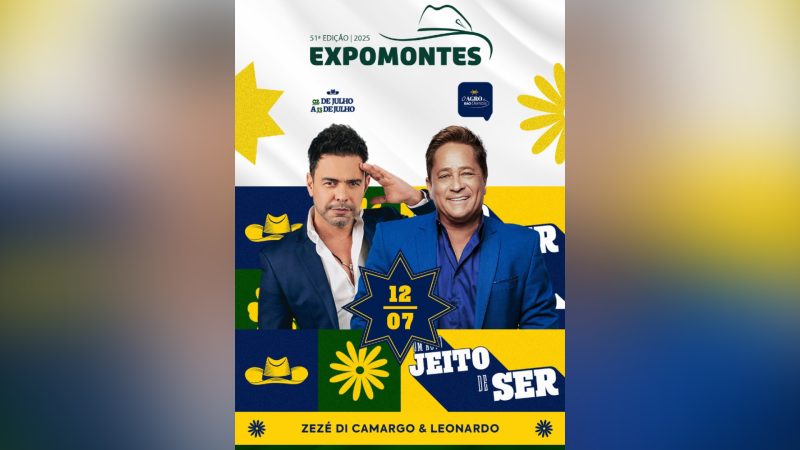 Dois gigantes da música sertaneja se encontram na Expomontes: Zezé Di Camargo e Leonardo sobem ao palco neste sábado, 12 de julho