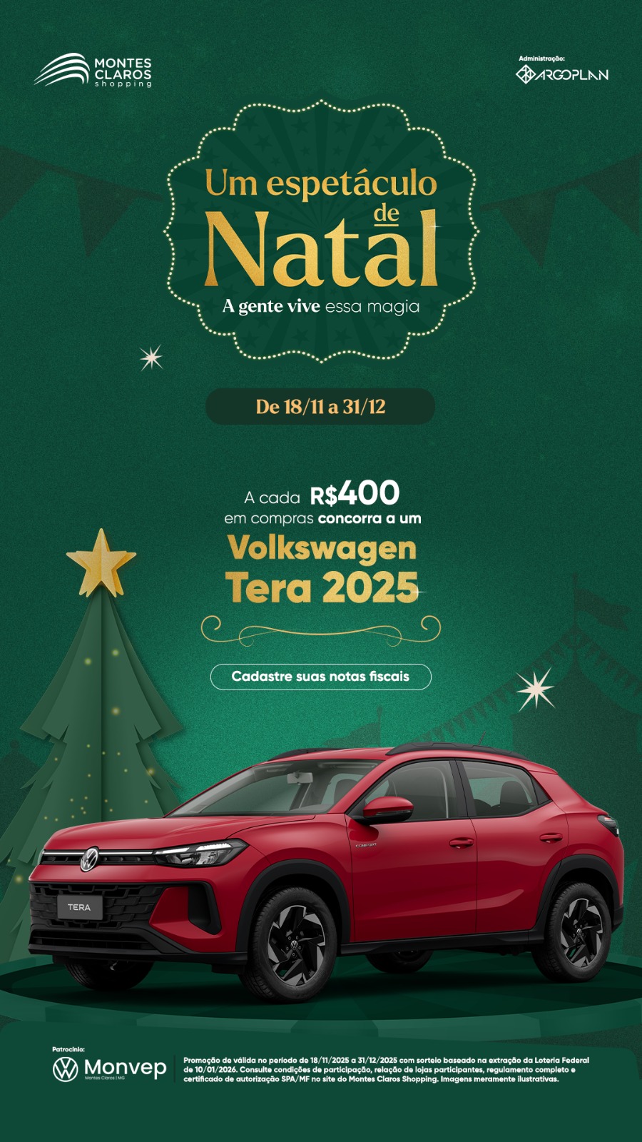 O sonho do carro novo: Montes Claros Shopping sorteia um Volkswagen Tera 0KM neste Natal